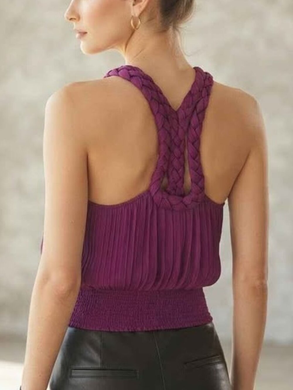 Bebe Magenta Purple Pink 100% Silk Pleated Braided Halter Top Tank Y2K VTG Small